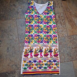 GE Peruvian Brightly Colored Embroidered Tunic Vneck Sleevless Size Medium
